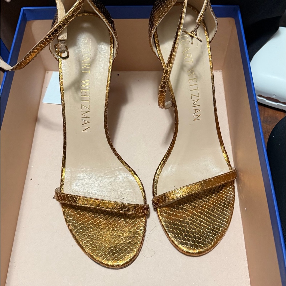 Stuart Weitzman Gold Strappy Sandals